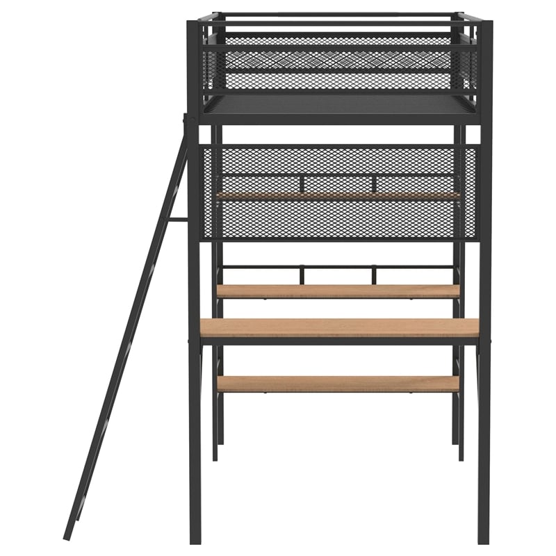 Pemberly Row 3-Shelf Transitional Steel Twin Workstation Loft Bed in Black
