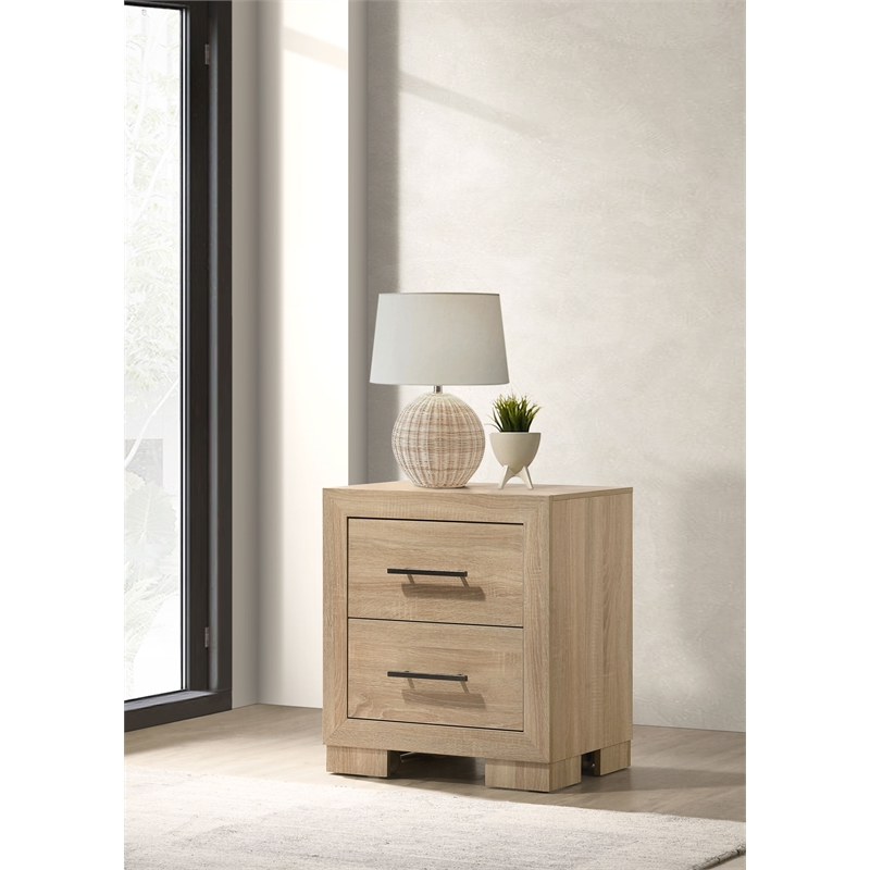 Pemberly Row 2-Drawer Bedroom Nightstand with Casters in Light Oak