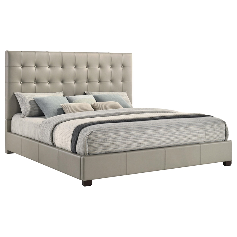 Pemberly Row Transitional Genuine Leather Eastern King Platform Bed in Tan