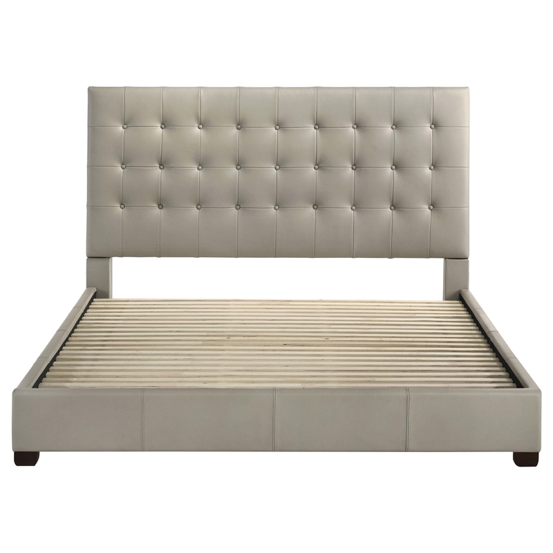 Pemberly Row Transitional Genuine Leather Eastern King Platform Bed in Tan