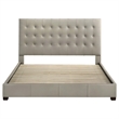 Pemberly Row Transitional Genuine Leather Eastern King Platform Bed in Tan