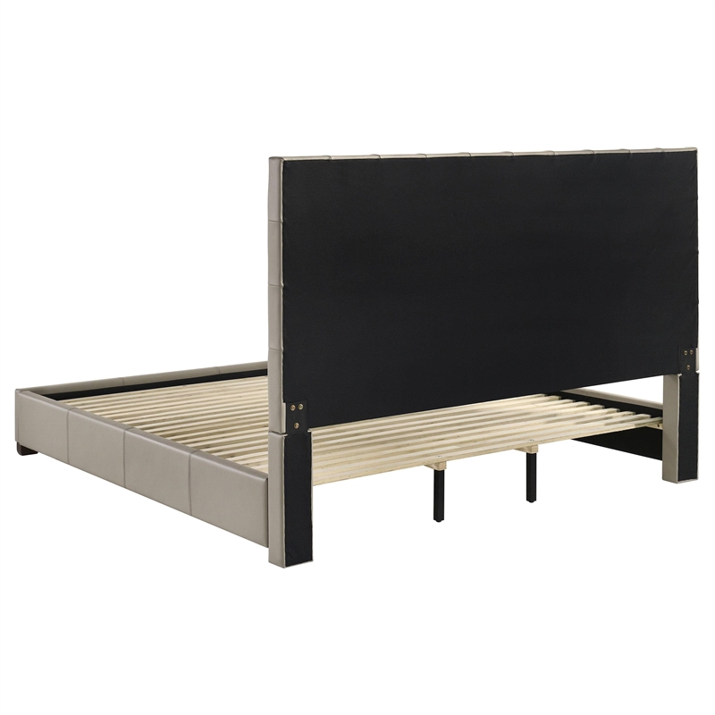 Pemberly Row Transitional Genuine Leather Eastern King Platform Bed in Tan
