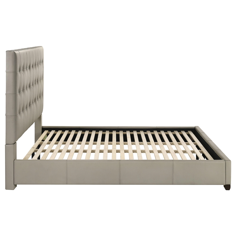 Pemberly Row Transitional Genuine Leather Eastern King Platform Bed in Tan