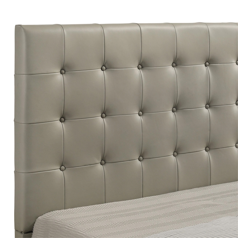 Pemberly Row Transitional Genuine Leather Eastern King Platform Bed in Tan