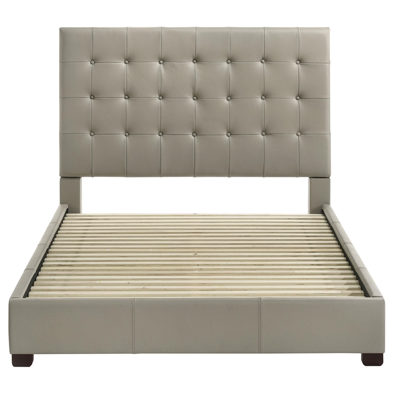 Pemberly Row Transitional Genuine Leather Queen Platform Bed in Tan