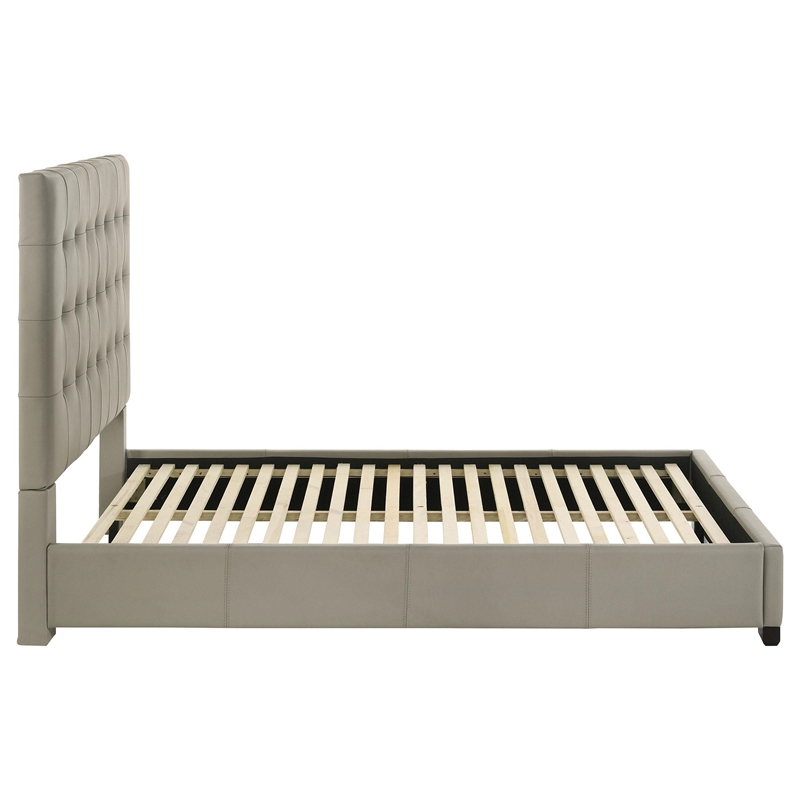 Pemberly Row Transitional Genuine Leather Queen Platform Bed in Tan