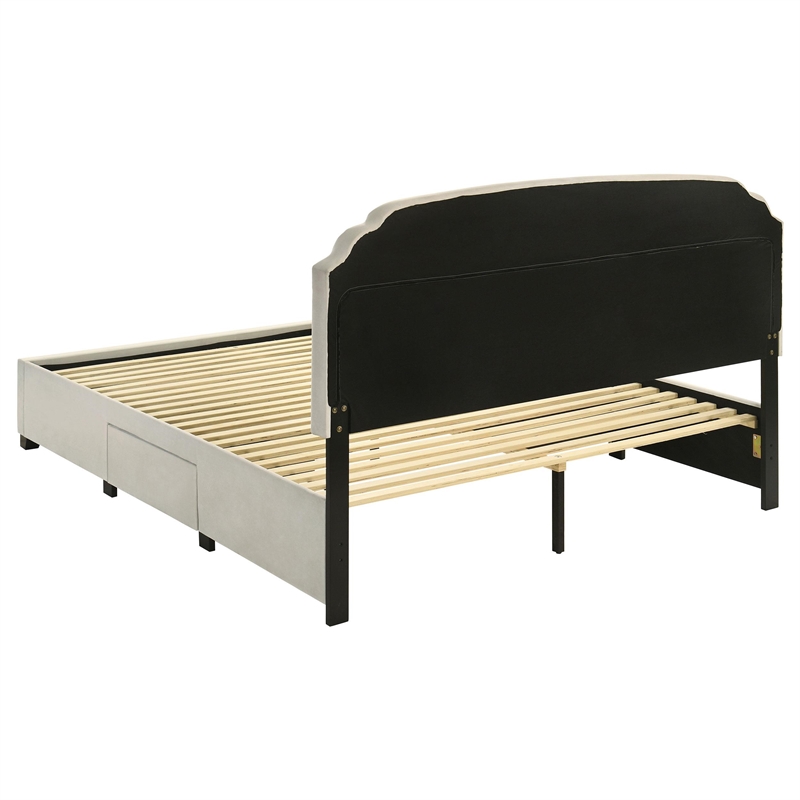 Pemberly Row 4-Drawer Upholstered Velvet Eastern King Storage Bed in Cream