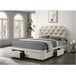 Pemberly Row 4-Drawer Upholstered Velvet Queen Storage Bed in Cream