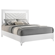 Pemberly Row Faux Leather Queen LED Panel Bed in White High Gloss