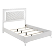 Pemberly Row Faux Leather Queen LED Panel Bed in White High Gloss