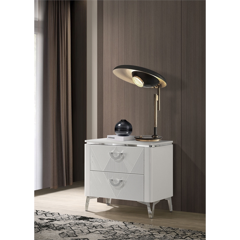 Pemberly Row 2-Drawer Nightstand Bedside Table in White High Gloss