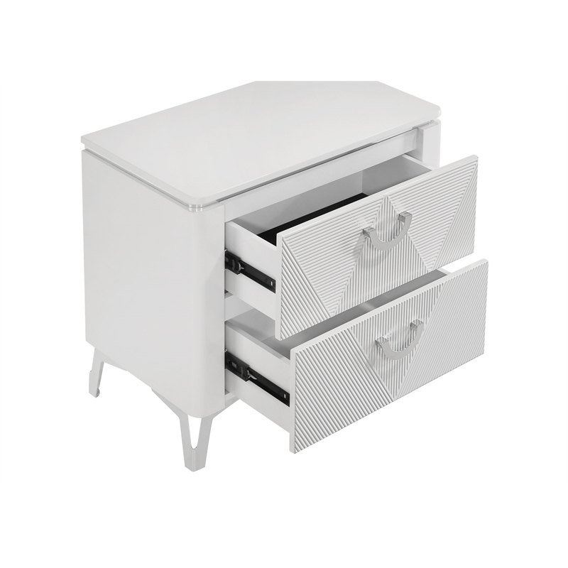 Pemberly Row 2-Drawer Nightstand Bedside Table in White High Gloss