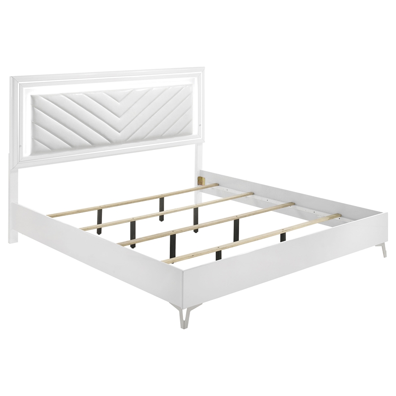 Pemberly Row 5-Piece Eastern King LED Bedroom Set in White High Gloss