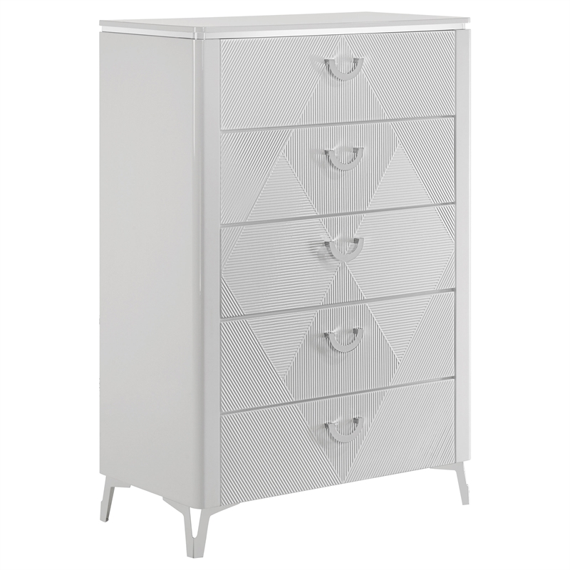 Pemberly Row 5-Piece Queen LED Bedroom Set in White High Gloss