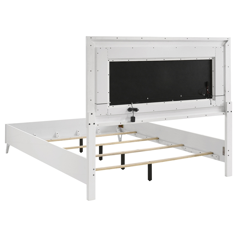 Pemberly Row 5-Piece Queen LED Bedroom Set in White High Gloss