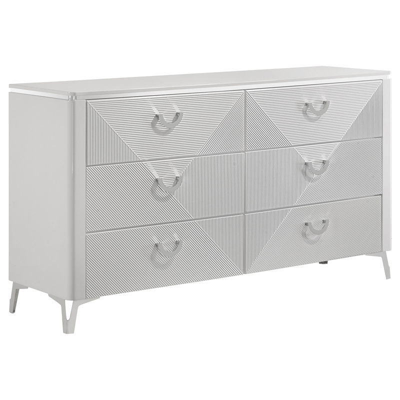 Pemberly Row 5-Piece Queen LED Bedroom Set in White High Gloss