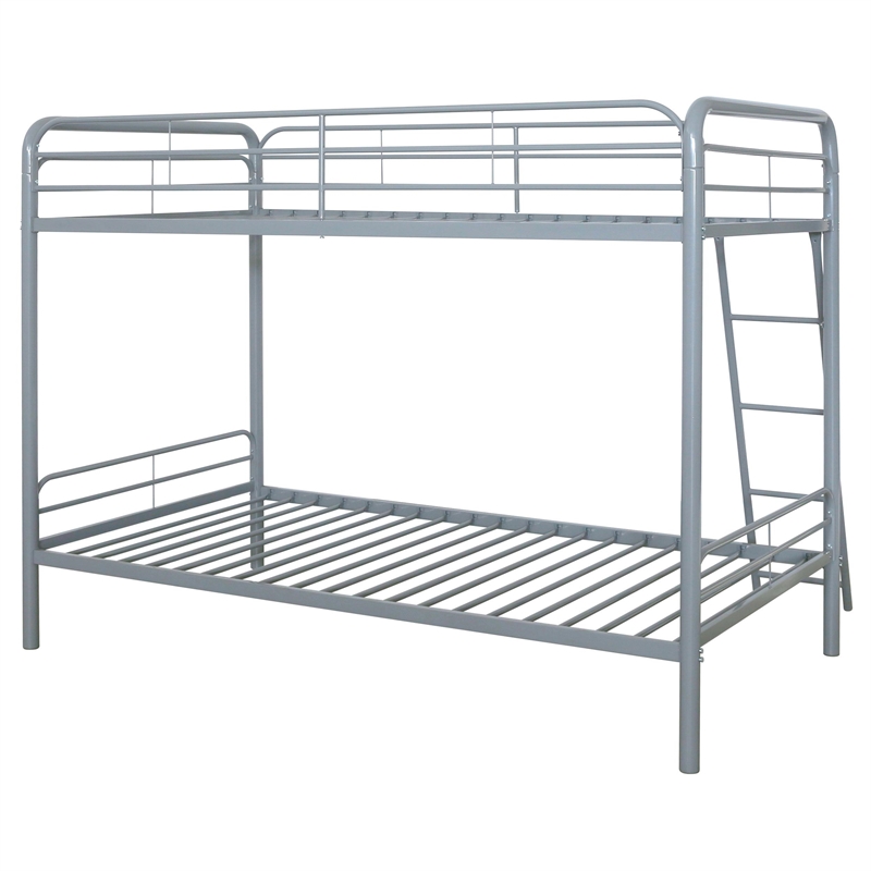 Pemberly Row Transitional Steel Twin Over Twin Bunk Bed in Glossy Silver