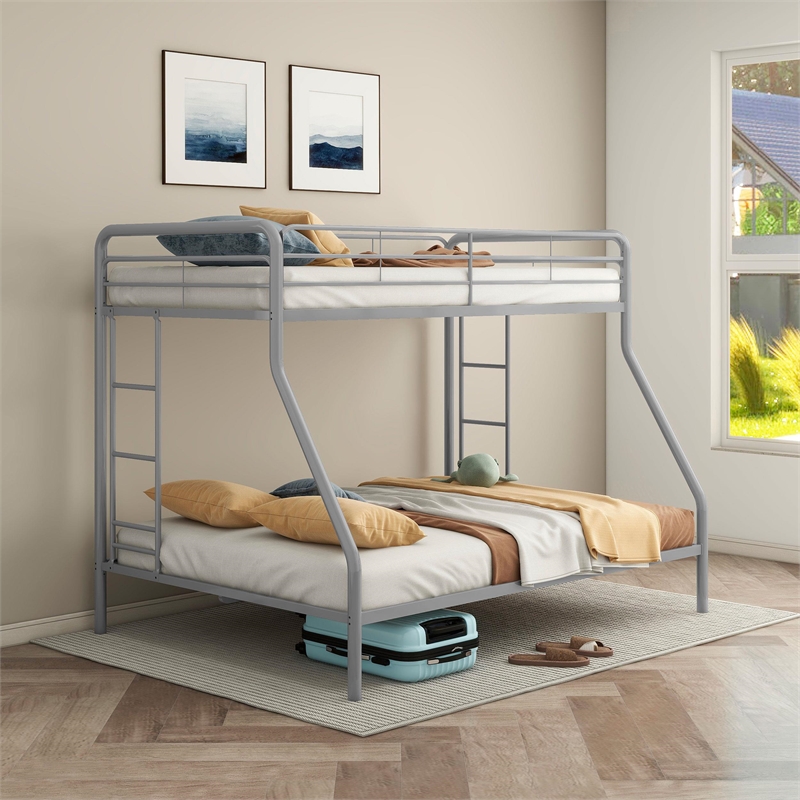 Pemberly Row Transitional Steel Twin Over Full Bunk Bed in Glossy Silver