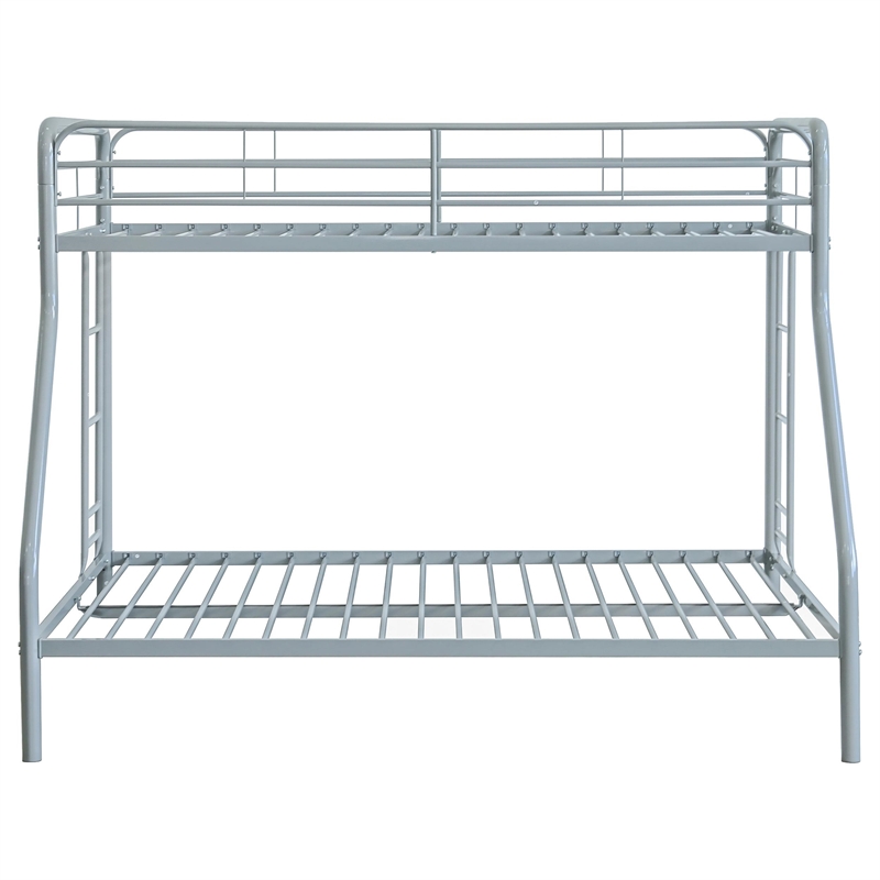 Pemberly Row Transitional Steel Twin Over Full Bunk Bed in Glossy Silver