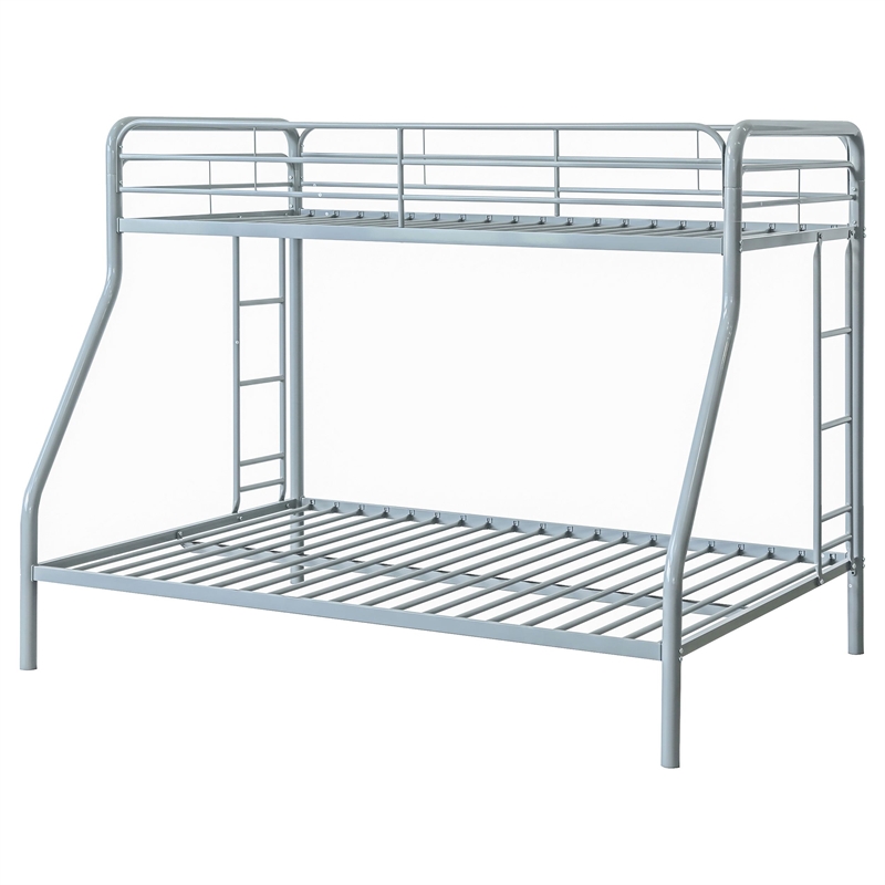 Pemberly Row Transitional Steel Twin Over Full Bunk Bed in Glossy Silver