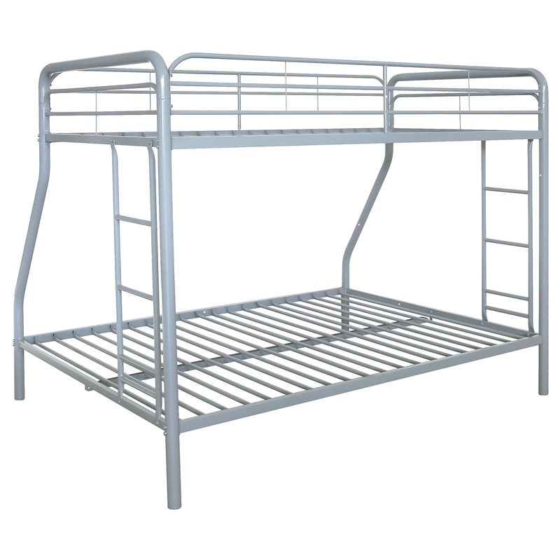 Pemberly Row Transitional Steel Twin Over Full Bunk Bed in Glossy Silver