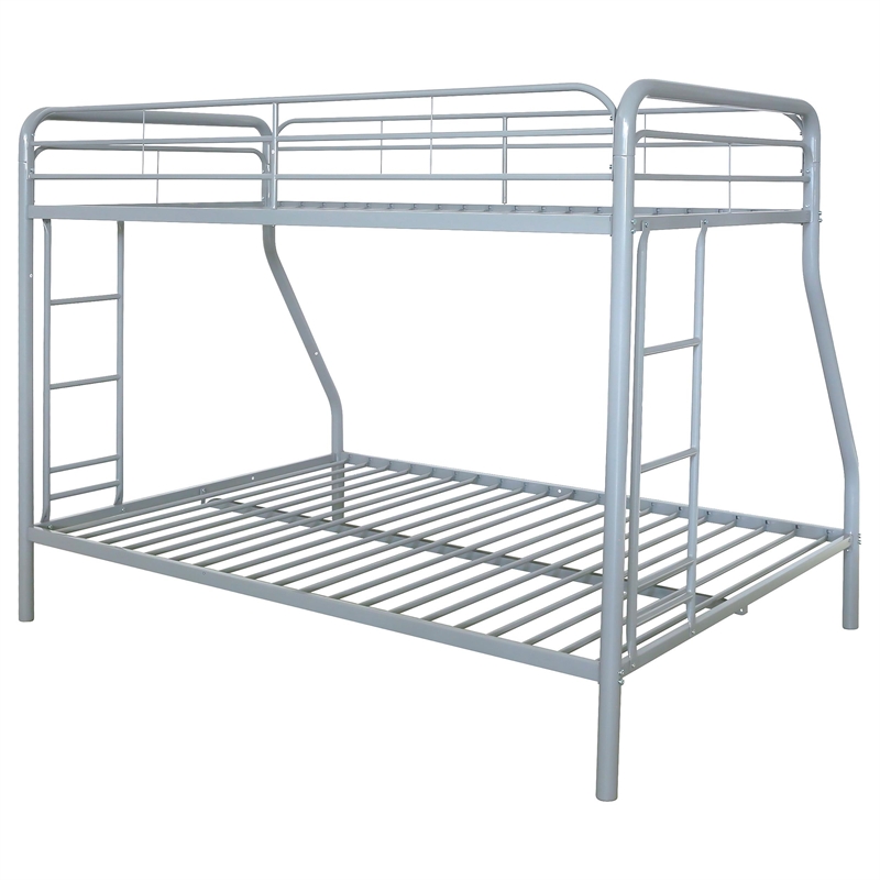 Pemberly Row Transitional Steel Twin Over Full Bunk Bed in Glossy Silver