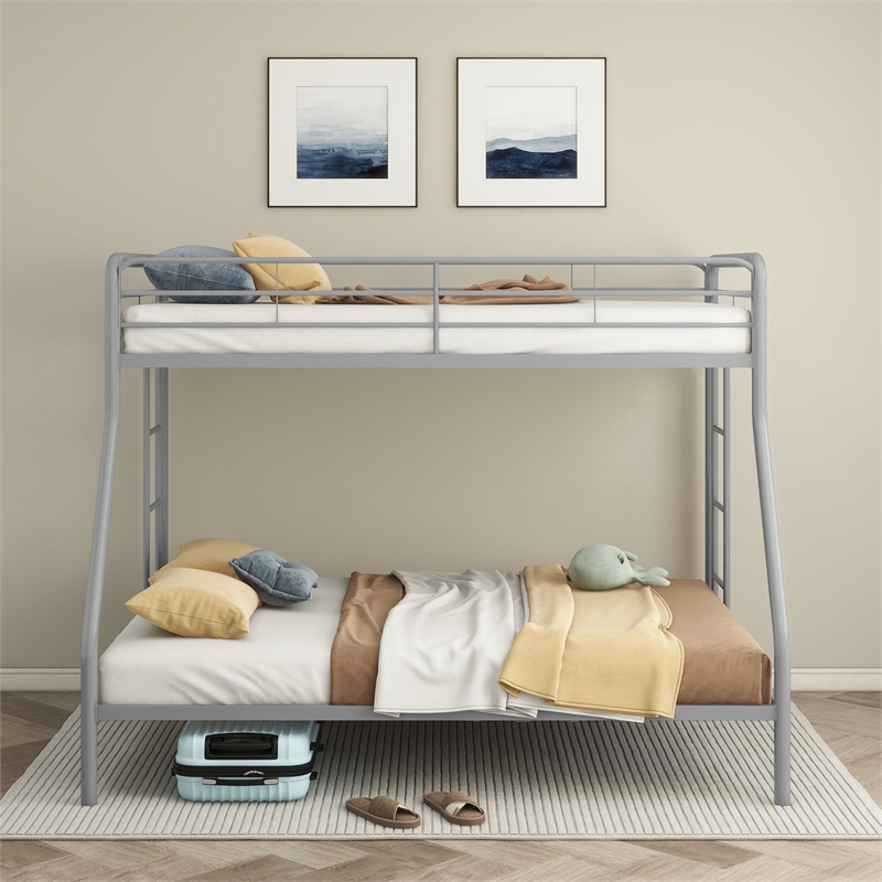 Pemberly Row Transitional Steel Twin Over Full Bunk Bed in Glossy Silver