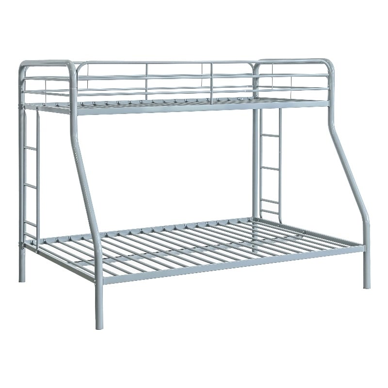 Pemberly Row Transitional Steel Twin Over Full Bunk Bed in Glossy Silver