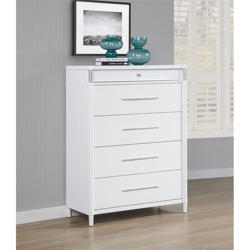 Pemberly Row 5-Drawer Tall Contemporary Bedroom Chest in White