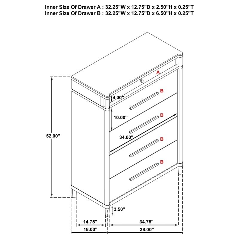 Pemberly Row 5-Drawer Tall Contemporary Bedroom Chest in White