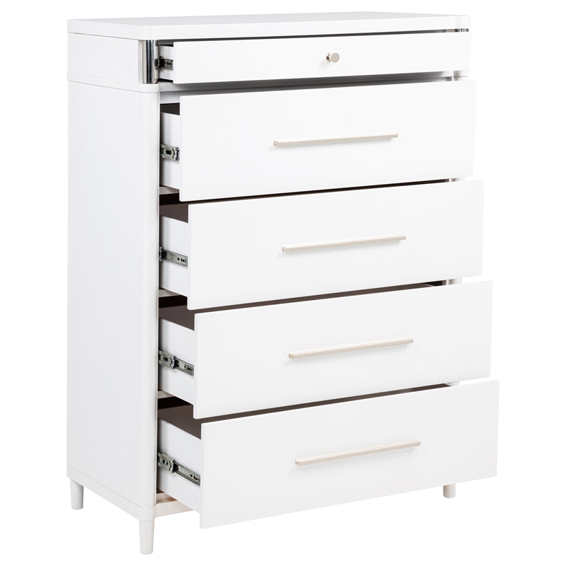 Pemberly Row 5-Drawer Tall Contemporary Bedroom Chest in White