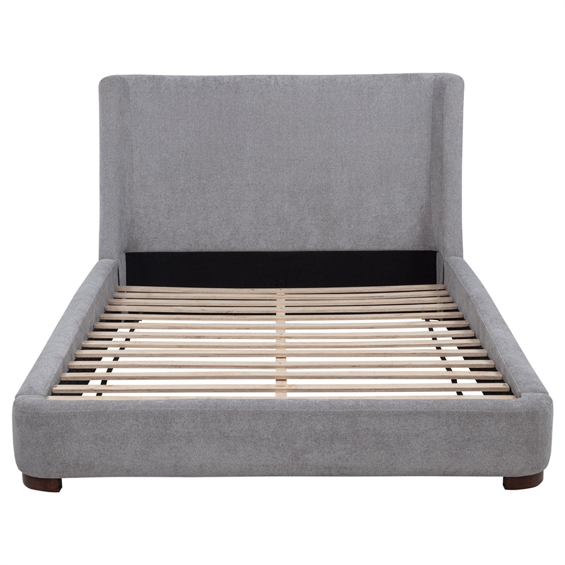 Pemberly Row Upholstered Fabric Eastern King Wingback Platform Bed in Gray
