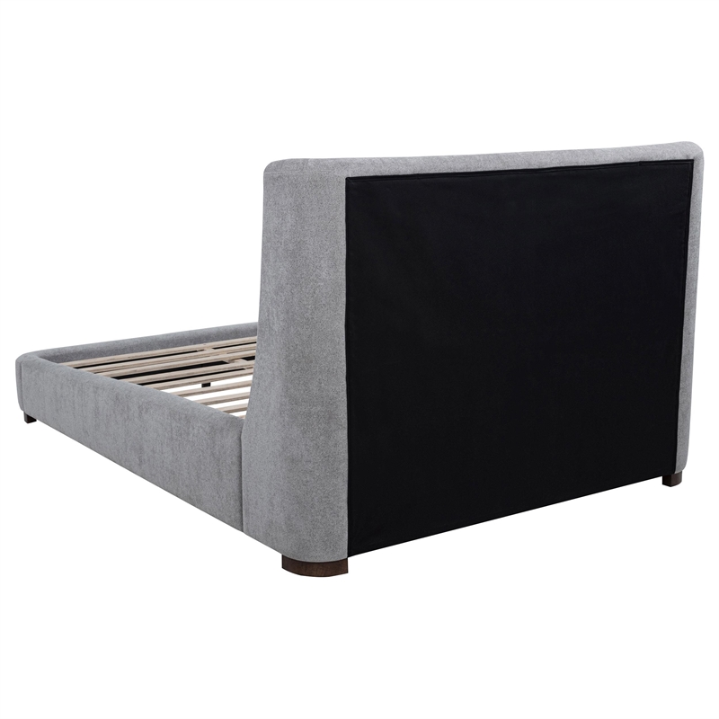 Pemberly Row Upholstered Fabric Eastern King Wingback Platform Bed in Gray