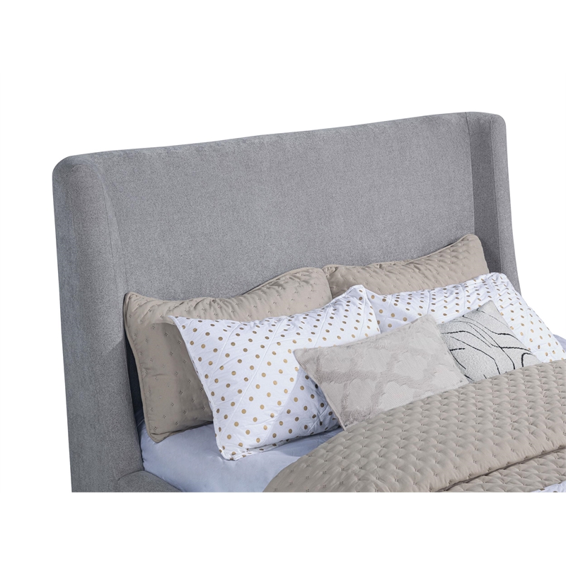 Pemberly Row Upholstered Fabric Eastern King Wingback Platform Bed in Gray