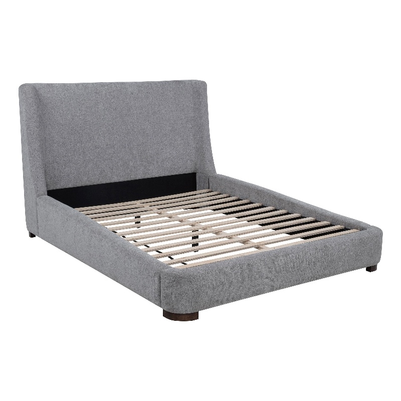 Pemberly Row Upholstered Fabric Eastern King Wingback Platform Bed in Gray