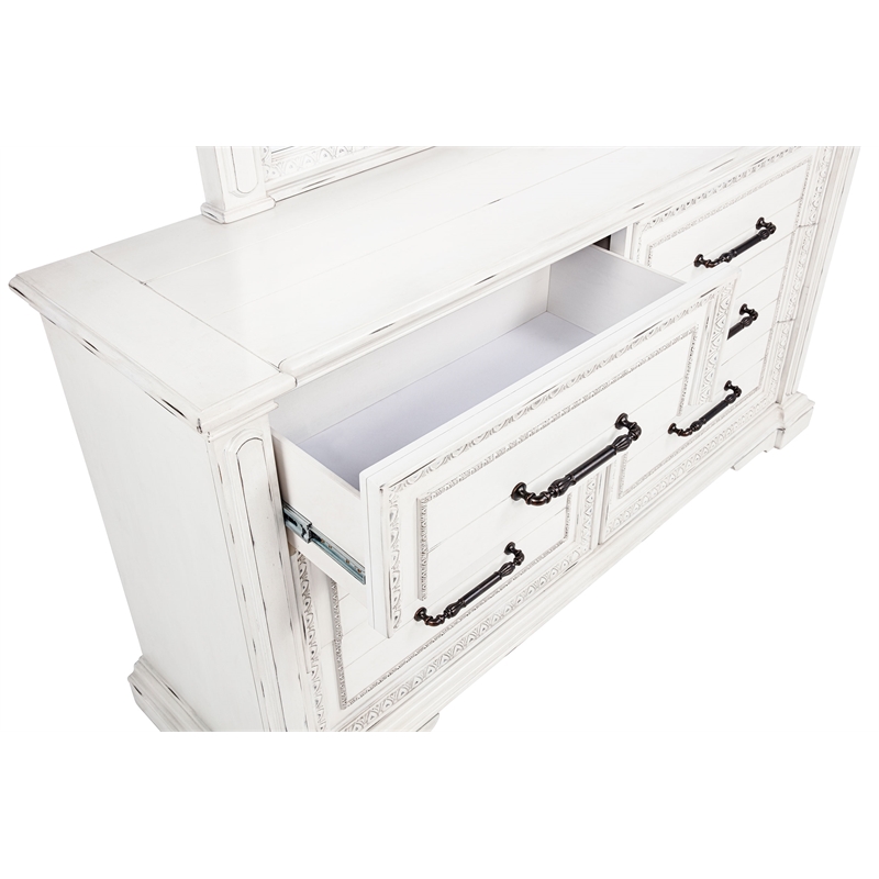Pemberly Row 6-Drawer Bedroom Dresser with Mirror in Vintage White