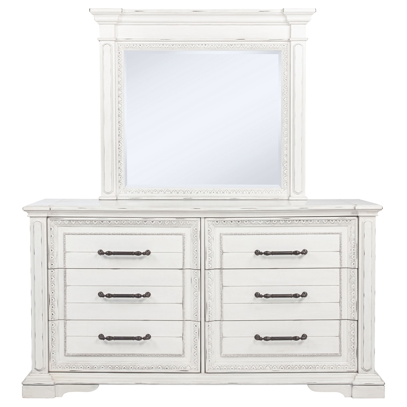 Pemberly Row 6-Drawer Bedroom Dresser with Mirror in Vintage White