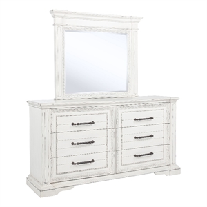 Pemberly Row 6-Drawer Bedroom Dresser with Mirror in Vintage White