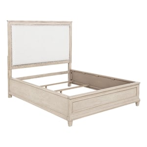 Pemberly Row 66&quot Coastal Queen Panel Bed in Washed Oak and Cream