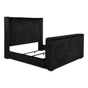 Pemberly Row Upholstered Velvet Eastern King Wingback TV Bed in Black