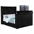 Pemberly Row Upholstered Velvet Queen Wingback TV Bed in Black