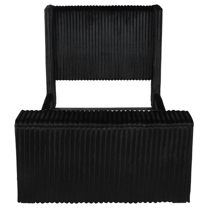 Pemberly Row Upholstered Velvet Queen Wingback TV Bed in Black