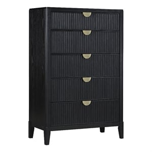 Pemberly Row 5-Drawer Wire-Brushed Fluted Bedroom Chest in Black