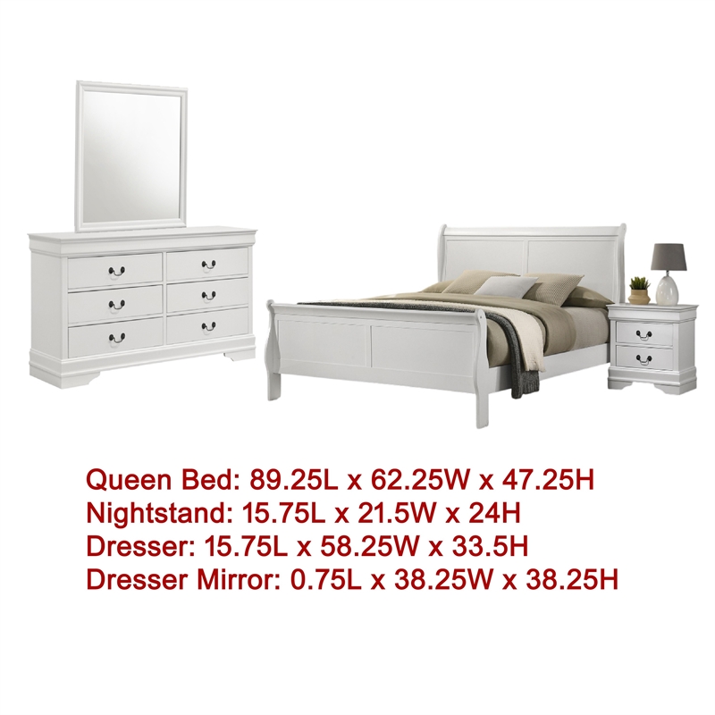 Pemberly Row 4-Piece Queen Sleigh Bedroom Set in White Okume
