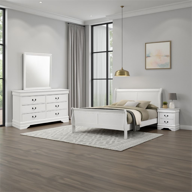Pemberly Row 4-Piece Queen Sleigh Bedroom Set in White Okume