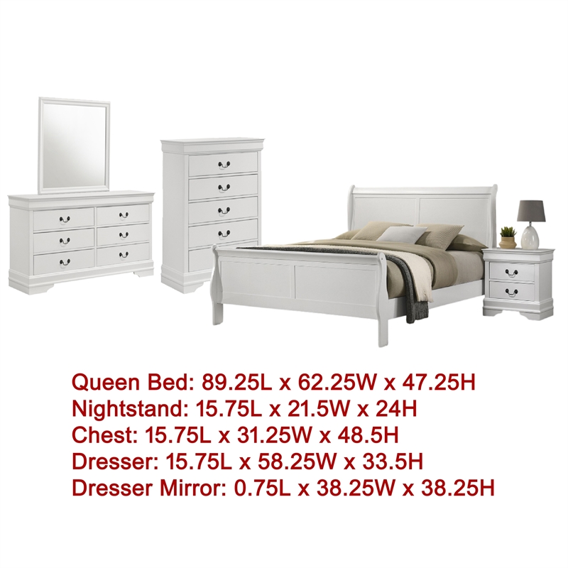 Pemberly Row 5-Piece Queen Sleigh Bedroom Set in White Okume