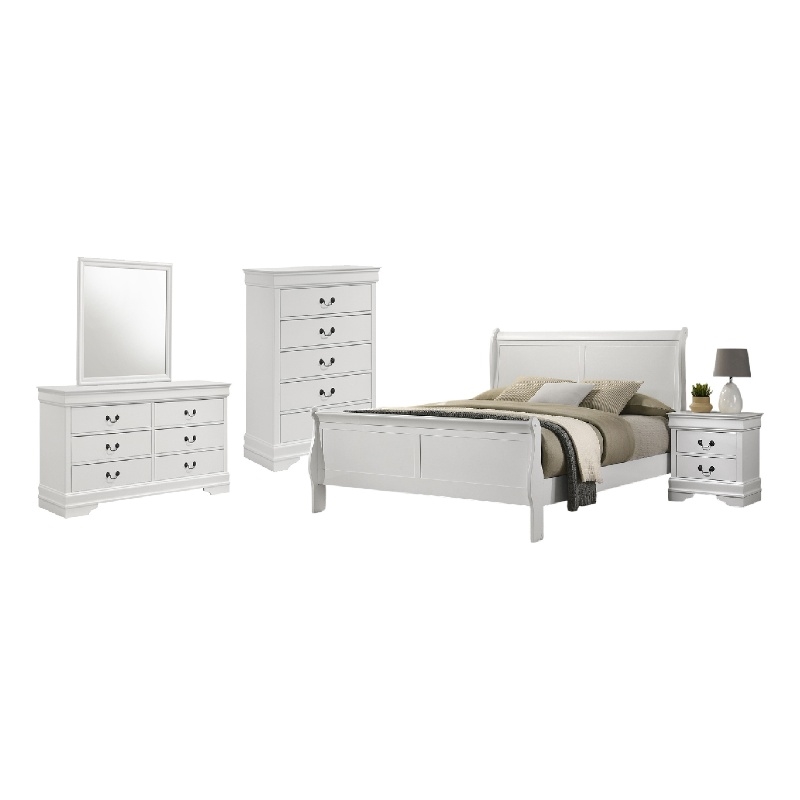 Pemberly Row 5-Piece Queen Sleigh Bedroom Set in White Okume