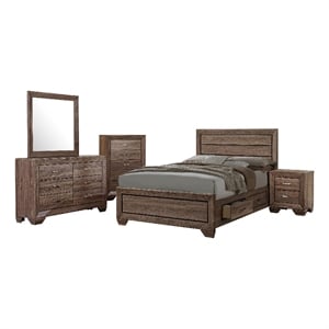 Pemberly Row 5-Piece Queen Storage Bedroom Set in Washed Taupe Brown