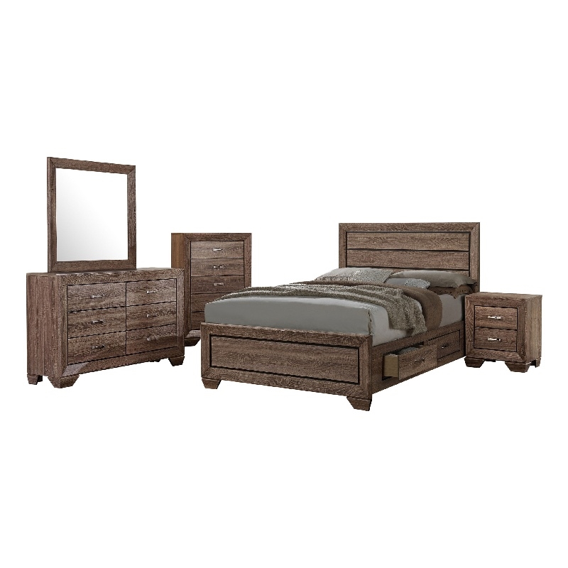 Pemberly Row 5-Piece Queen Storage Bedroom Set in Washed Taupe Brown