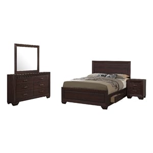 Pemberly Row 4-Piece Queen Storage Bedroom Set in Dark Cocoa Brown